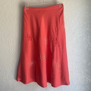 Sag Harbor Size 8 Embroidered Coral A-Line Elastic Back Linen Skirt.